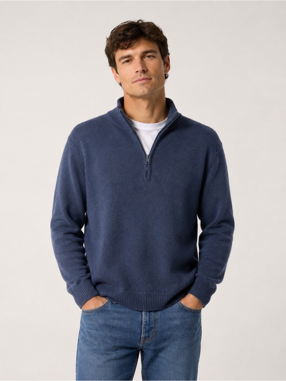 The North Face Men’s 1/4 Zip Sweater Large Navy Wool Blend Pullover